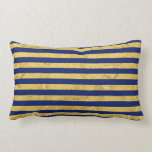 Elegant Gold Foil and Blue Stripe Pattern Lumbar Pillow
