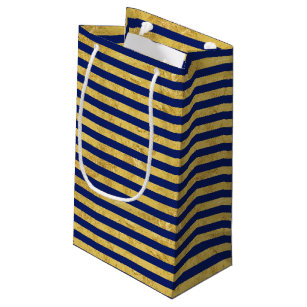 Navy And Gold Nautical Gift Bags Zazzle Elegant Gold Foil And Blue Stripe Pattern Small Gift Bag