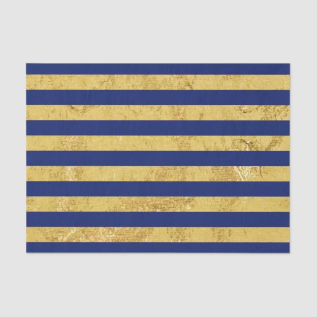 Elegant Gold Foil and Blue Stripe Pattern Tissue Paper (Front)