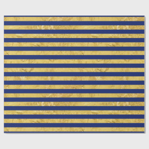 Elegant Gold Foil and Blue Stripe Pattern Wrapping Paper