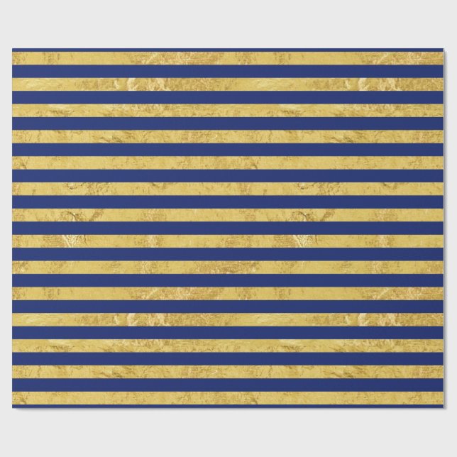 Elegant Gold Foil and Blue Stripe Pattern Wrapping Paper (Flat)