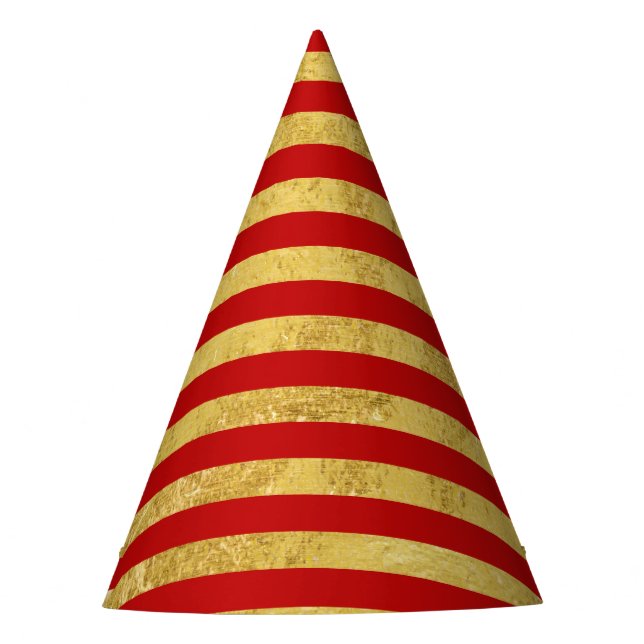 Elegant Gold Foil and Red Stripe Pattern Party Hat (Front)
