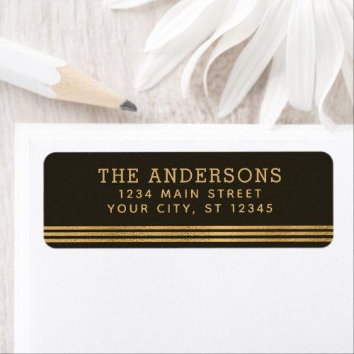 Elegant Gold Foil and Stripes Return Adress Label