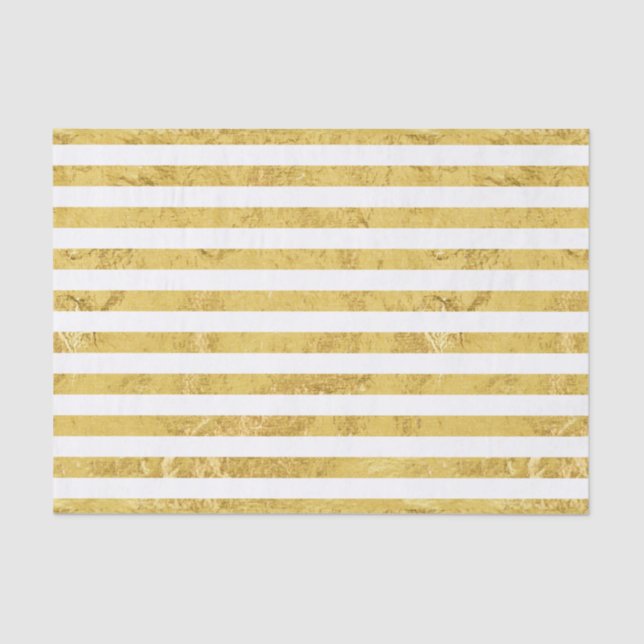 Elegant Gold Foil and White Stripe Pattern Tissue Paper (Front)