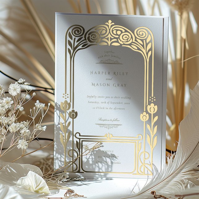 Elegant Gold Foil Art Deco Wedding Foil Invitation (Creator Uploaded)