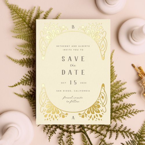 Elegant Gold Foil Art Nouveau Foil Save the Date F Foil Invitation