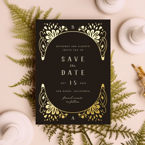 Elegant Gold Foil Art Nouveau Foil Save the Date Foil Invitation