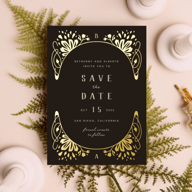 Elegant Gold Foil Art Nouveau Foil Save the Date Foil Invitation (Creator Uploaded)