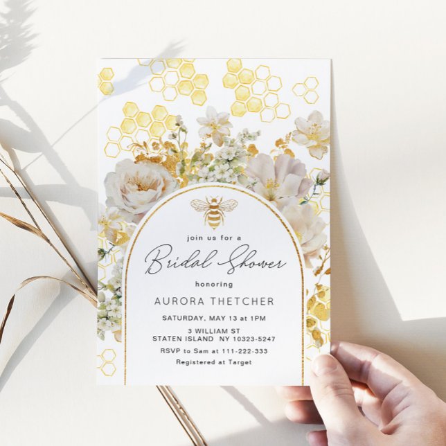 Elegant gold foil bee bridal shower invitation (Creator Uploaded)