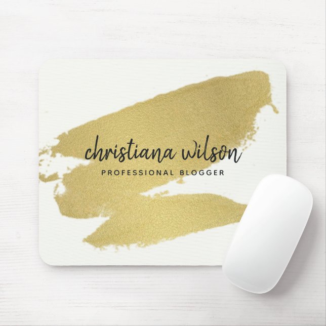 ELEGANT GOLD FOIL BLACK BRUSH STROKE CALLIGRAPHY MOUSE PAD (With Mouse)