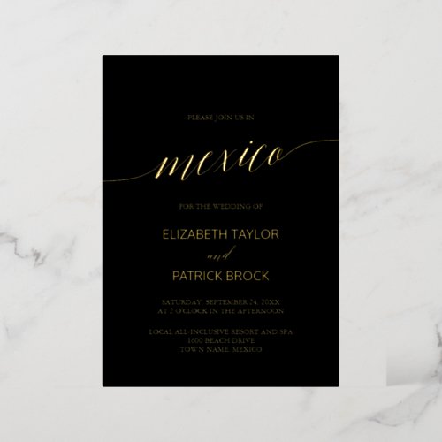 Elegant Gold Foil  Black Destination Wedding Foil Invitation