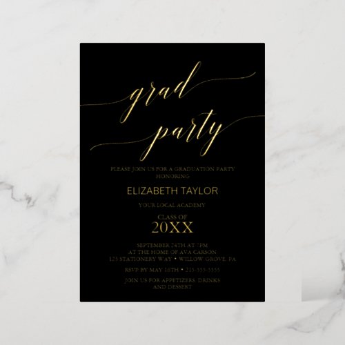 Elegant Gold Foil  Black Graduation Party Foil Invitation