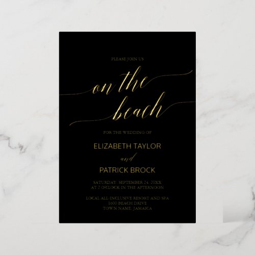 Elegant Gold Foil  Black On The Beach Wedding Foil Invitation