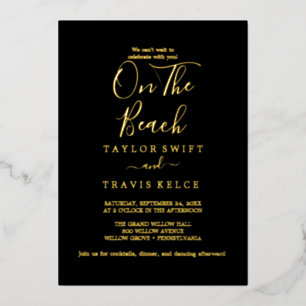 Elegant Gold Foil Black On The Beach Wedding Invitation