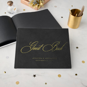 Elegant Gold Foil & Black Velvet Imitation Wedding Guest Book