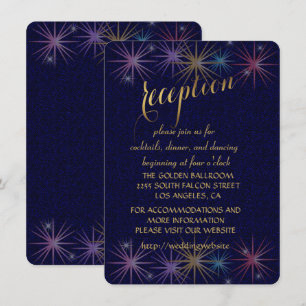 Elegant Gold Foil Blue Glitter Reception Enclosure Invitation