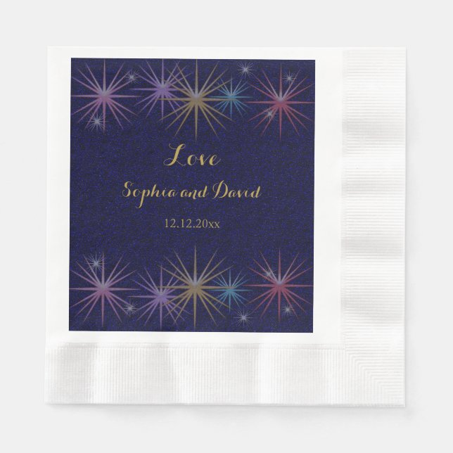 Elegant Gold Foil Blue Glitter Wedding Paper Napkins (Front)