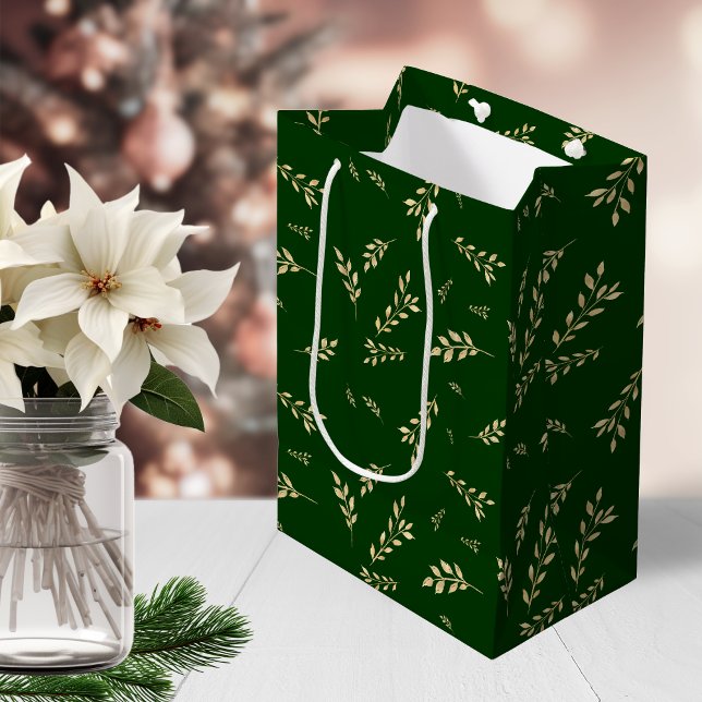 Elegant Gold Foil Botanical Forest Green Pattern Medium Gift Bag (Elegant Gold Foil Botanical Forest Green Pattern Medium Gift Bag)