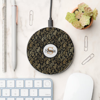 Elegant Gold Foil Branches and Leaf Pattern Wireless Charger