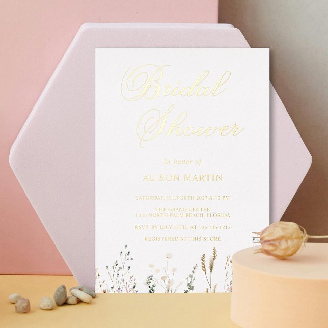Elegant Gold Foil Bridal Shower with Wildflowers Foil Invitation (Personalized Elegant Gold Foil Bridal Shower with Wildflowers Foil Invitation)