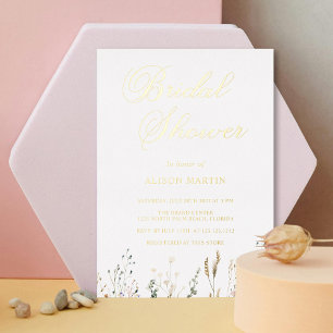 Elegant Gold Foil Bridal Shower with Wildflowers Invitation