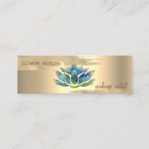 Elegant Gold Foil Brush Stroke,Blue Lotus  Mini Business Card