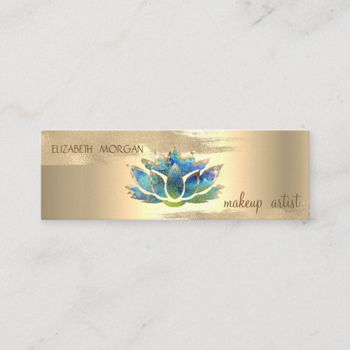Elegant Gold Foil Brush StrokeBlue Lotus  Mini Business Card