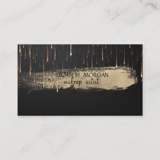 Elegant Gold Foil Brush Stroke Drips Black Business Card (Front)