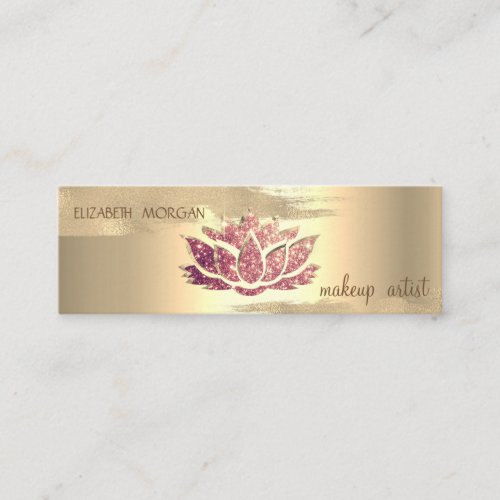 Elegant Gold Foil Brush StrokeGlitter Lotus  Mini Business Card