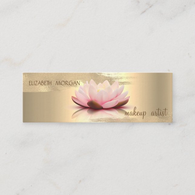 Elegant Gold Foil Brush Stroke, Lotus Mini Business Card (Front)