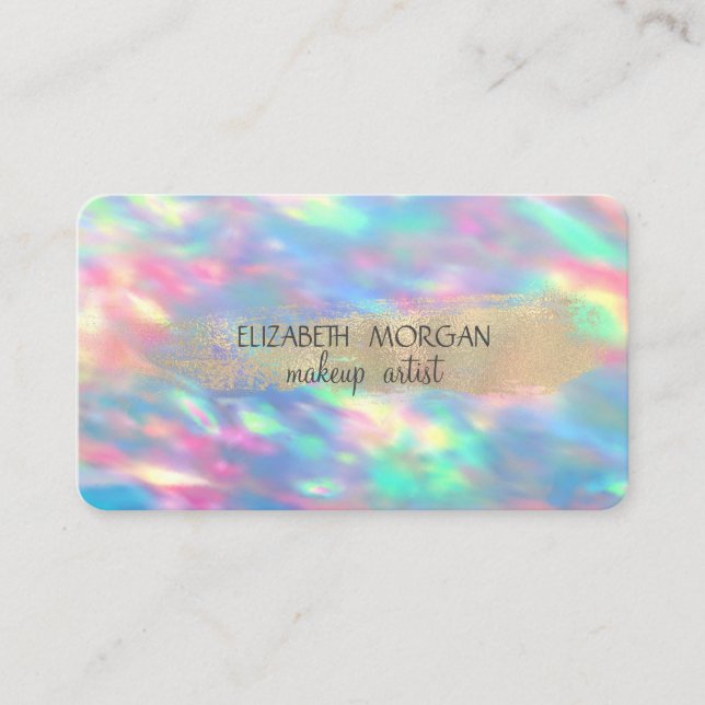 Elegant Gold Foil Brush Stroke,Opal Holographic  Business Card (Front)