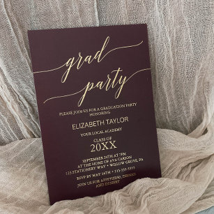 Elegant Gold Foil   Burgundy Graduation Party Foil Invitation