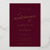 Elegant Gold Foil | Burgundy Spanish Wedding Foil Invitation (Front)