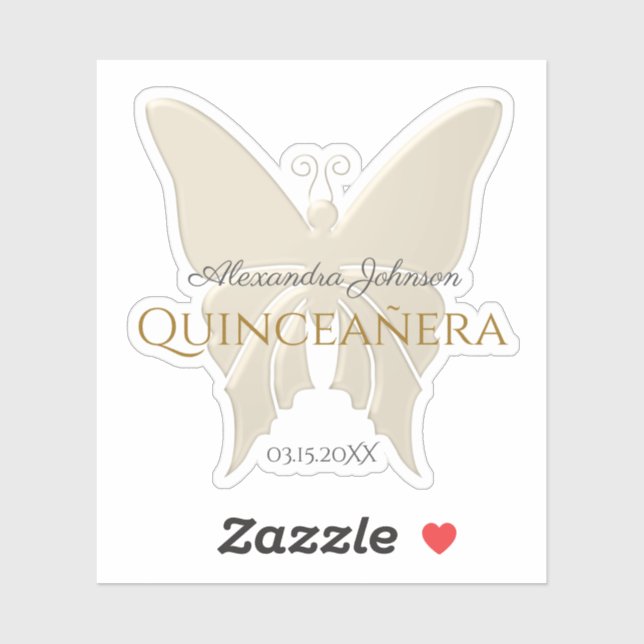 Elegant Gold Foil Butterfly Quinceanera Monogram Sticker (Sheet)