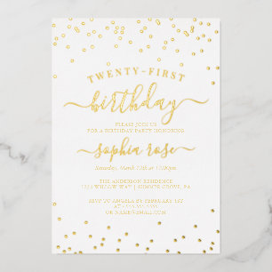 Elegant Gold Foil Calligraphy 21st Birthday Foil Invitation