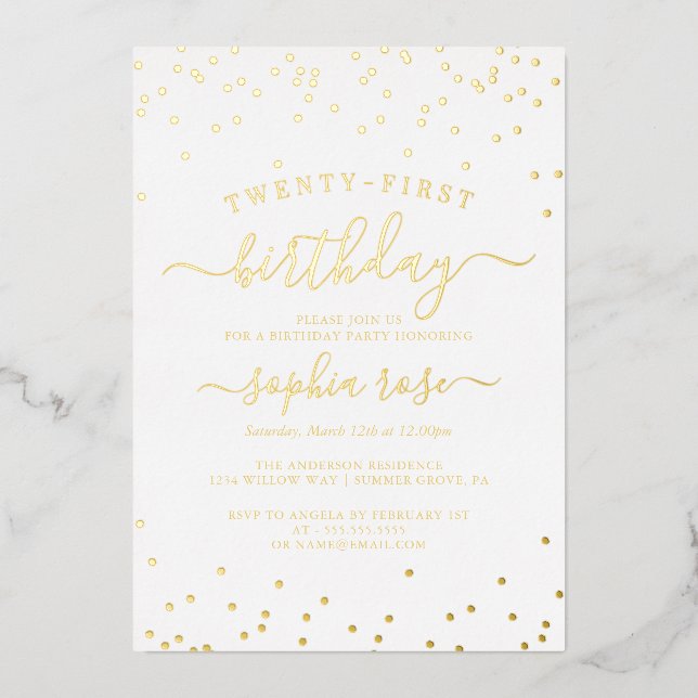 Elegant Gold Foil Calligraphy 21st Birthday  Foil Invitation (Front)