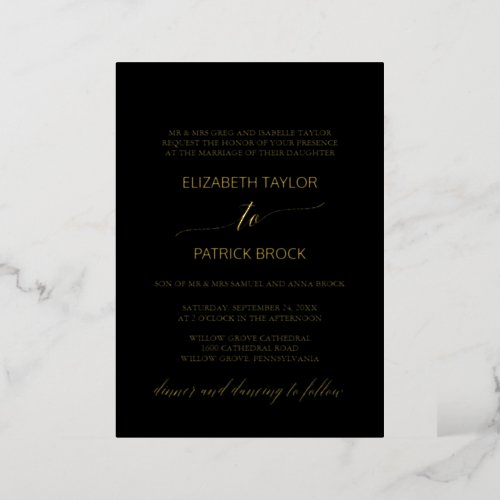 Elegant Gold Foil Calligraphy Black Formal Wedding Foil Invitation