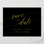Elegant Gold Foil Calligraphy Black Save the Date Foil Invitation Postcard (Front)