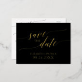 Elegant Gold Foil Calligraphy Black Save the Date Foil Invitation Postcard (Front/Back)