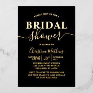 Elegant Gold Foil Calligraphy Bridal Shower Foil Invitation