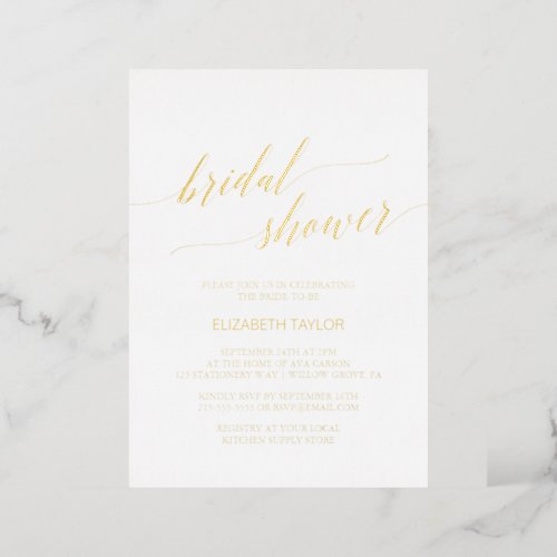 Elegant Gold Foil Calligraphy Bridal Shower Foil Invitation