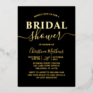 Elegant Gold Foil Calligraphy Bridal Shower Invitation