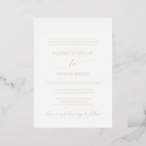 Elegant Gold Foil Calligraphy Formal Wedding Foil Invitation