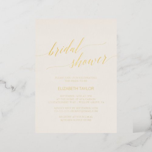 Elegant Gold Foil Calligraphy Ivory Bridal Shower Foil Invitation