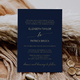 Elegant Gold Foil Calligraphy Navy Formal Wedding Invitation
