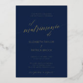 Elegant Gold Foil Calligraphy Navy Spanish Wedding Foil Invitation (Front)