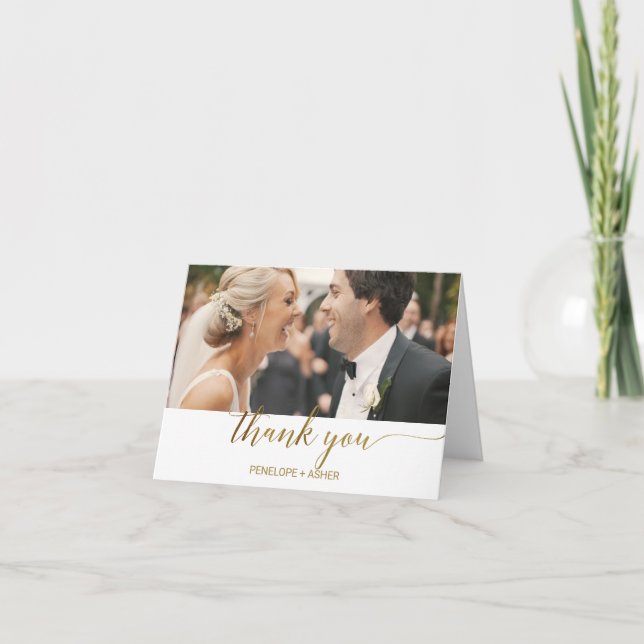 Elegant Gold Foil Calligraphy Photo Thank You (Front)