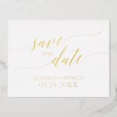 Elegant Gold Foil Calligraphy Save the Date Foil Invitation Postcard (Front)