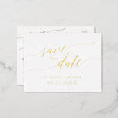 Elegant Gold Foil Calligraphy Save the Date Foil Invitation Postcard (Front/Back)