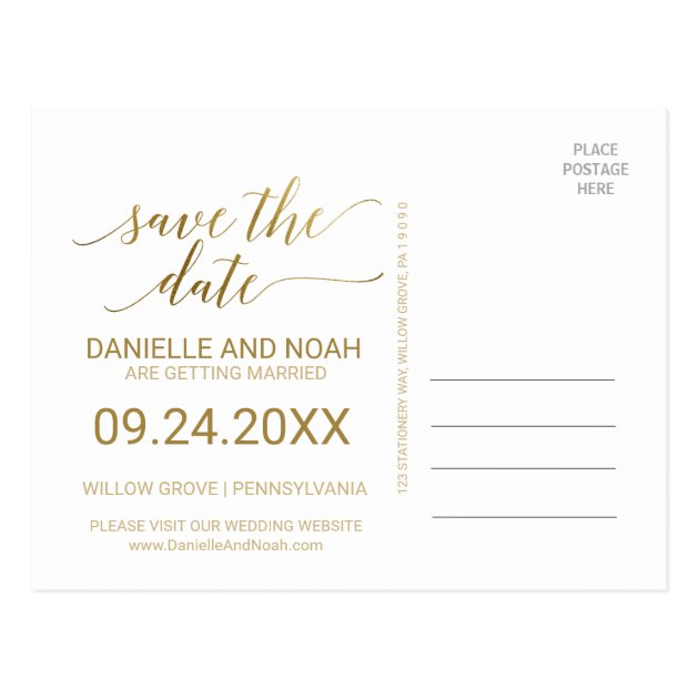 Elegant Gold Foil Calligraphy Save The Date Photo Postcard